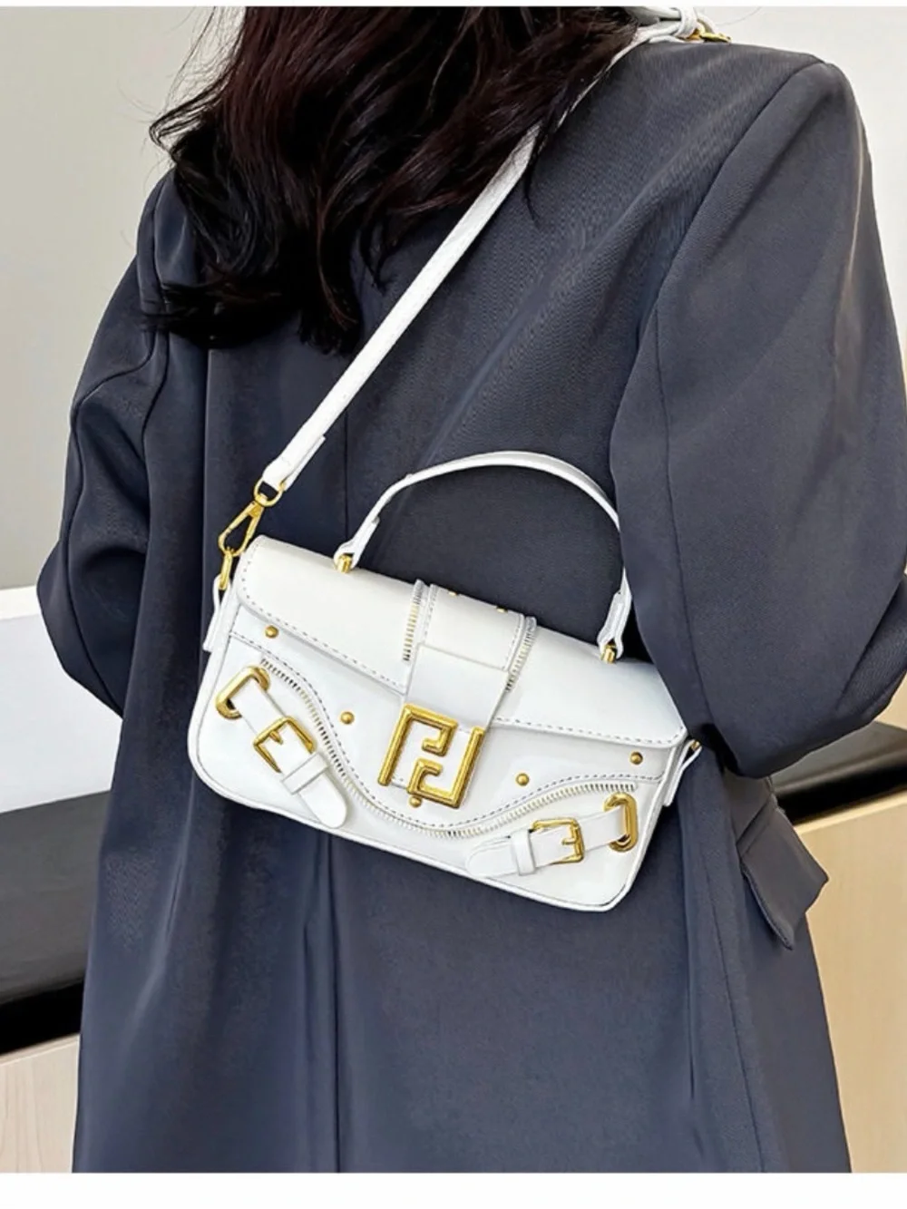 A Classy Chic Boutique White Top-Handle Satchel with Gold Hardware